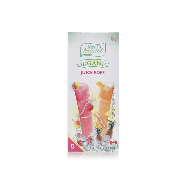 Buy Mrs. Js Natural organic juice pops strawberry & orange 12x53ml in UAE