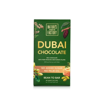 Natures Own Factory Milk Chocolate with Pure Pistachio and Kunafa Filling 125g
