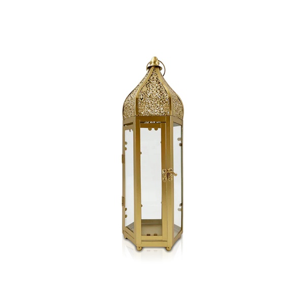Party Magic Eid Lantern Candle Holder Gold 12x12x39cm