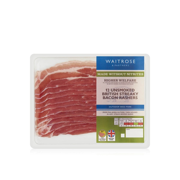 Waitrose Unsmoked British Streaky Bacon Rashers x 12 250g