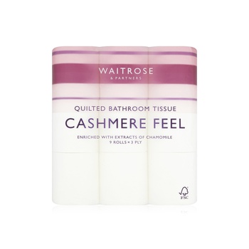 Waitrose Quilted Bathroom Tissue with Extracts of Cashmere 3ply x 9 Rolls