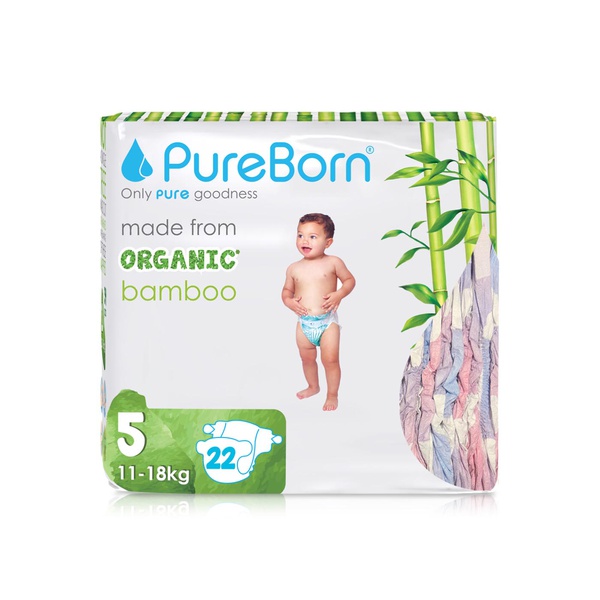 PureBorn Nappies Organic Bamboo Size XL-5 (11-18 kg) x22