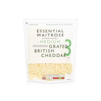 Waitrose Essential Medium Grated British Cheddar Strength 3 250g