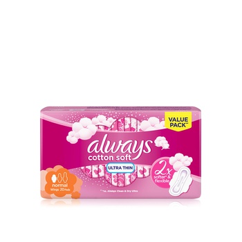 Always Ula Cotton Soft Sanitary Pads with Wings Normal x 20