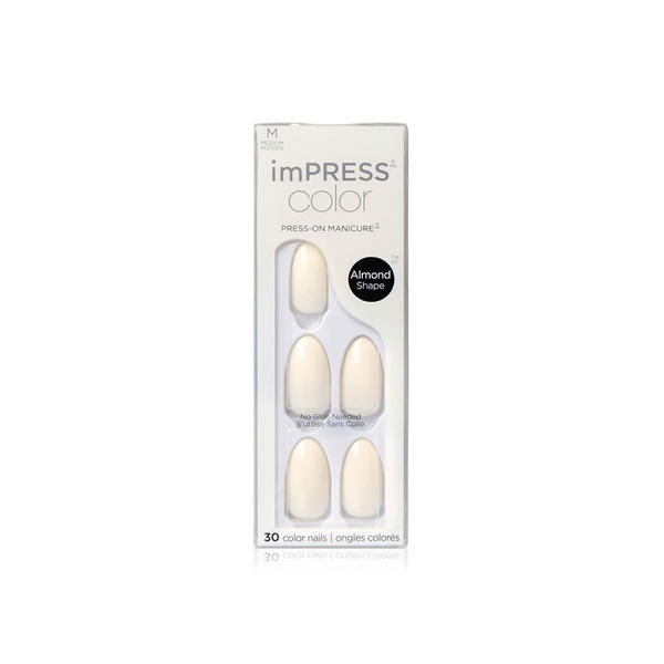 Kiss Impress Color White Press on Almond Shape 30 Medium Nails