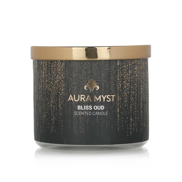 Buy Aura Myst glass jar three wick scented candle bliss oud in UAE