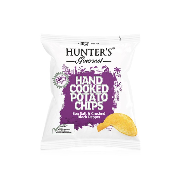 Hunter's Gourmet Sea Salt And Crushed Black Pepper Hand Cooked Potato Chips 40g