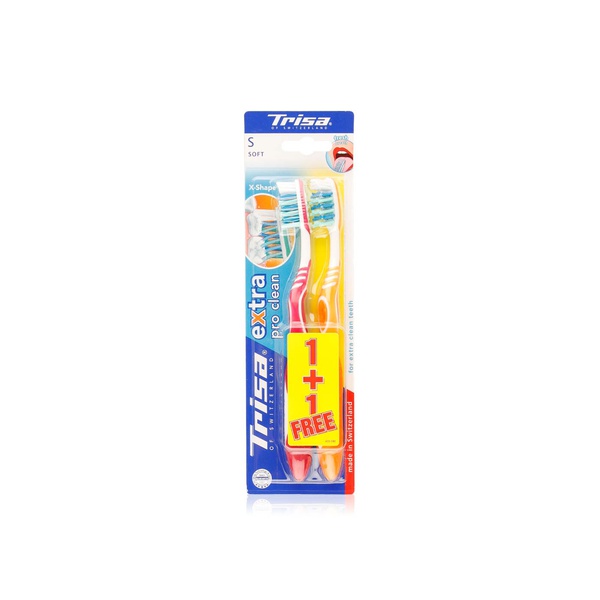 Buy Trisa extra pro clean toothbrush soft x2 in UAE