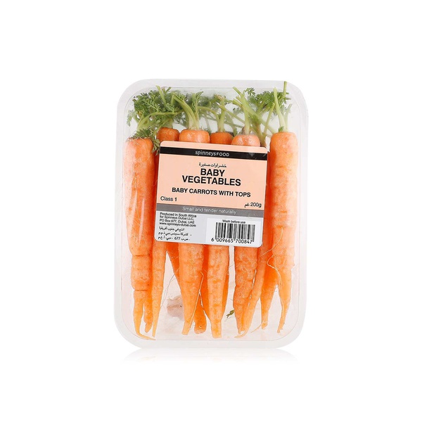 SpinneysFOOD baby carrots with tops 200g