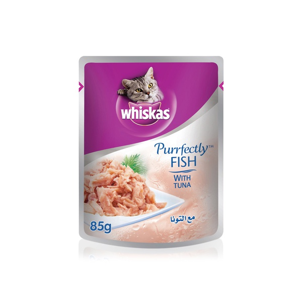 Buy Whiskas purrfectly fish wet cat food for adults 1 + years with tuna 85g in UAE