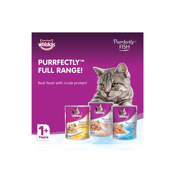Whiskas Purrfectly Fish Wet Cat Food for Adults 1 + Years with Tuna & Salmon 85g 12 Pouches
