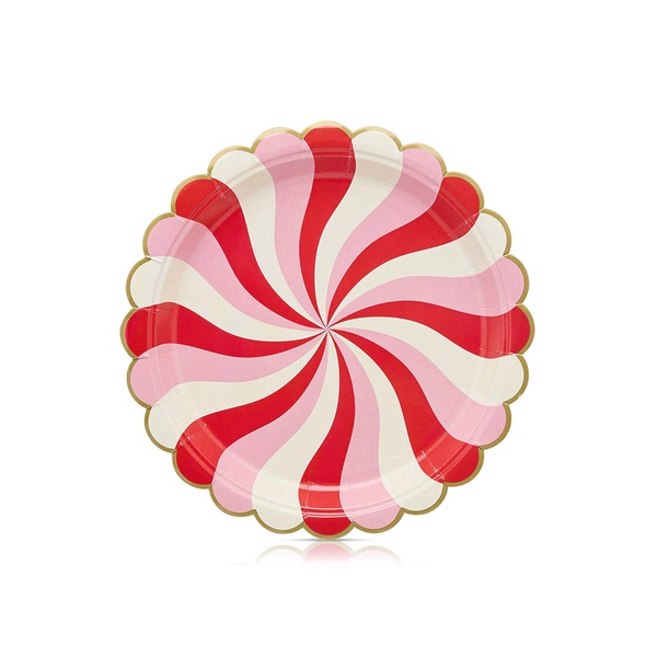 Hootyballoo Pink & Red Candy Cane Swirl Paper Plates x 8