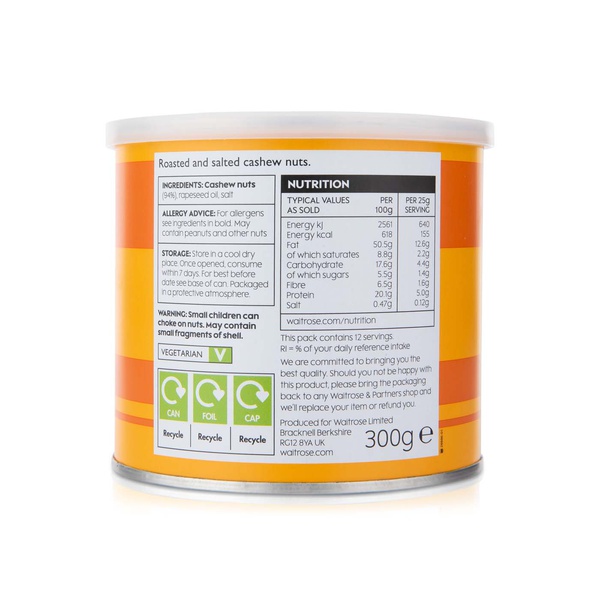 Waitrose Roasted Salted Cashews Can 300g