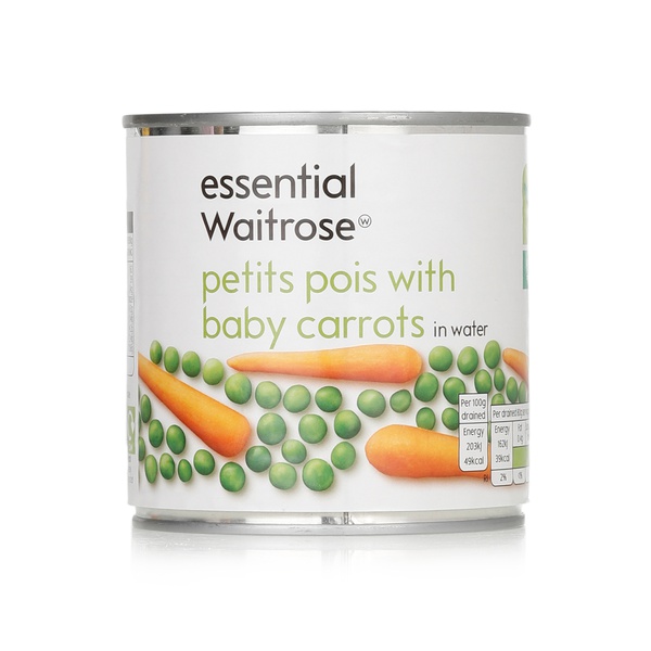 Essential Waitrose petits pois with baby carrots in water 400g