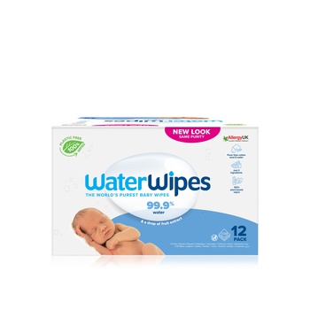 Waterwipes Original Plastic Free Baby Wipes, 720 Wet Wipes (12 Packs), 99.9% Water Based Wet Wipes & Unscented for Sensitive Skin