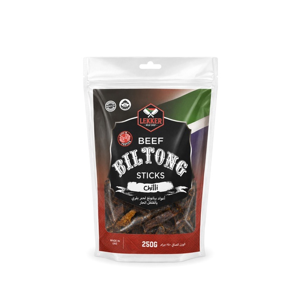 Lekker Beef Biltong Sticks Hot Chilli 250g