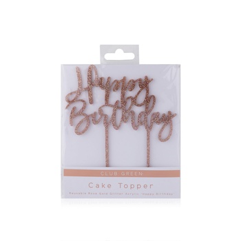 Hootyballoo Happy Birthday Rose Gold Cake Topper