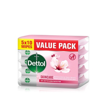 Dettol Skincare Antibacterial Skin Wipes 10 Wipes x 5