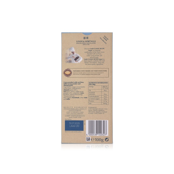 Lindt Classic Vegan Smooth Chocolate Bar 100g