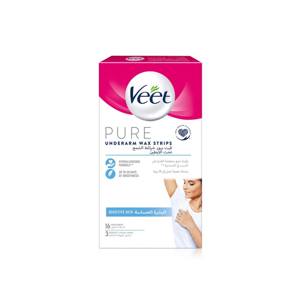 Veet Hair Removal Wax Strips for Sensitive Skin Underarms x 16