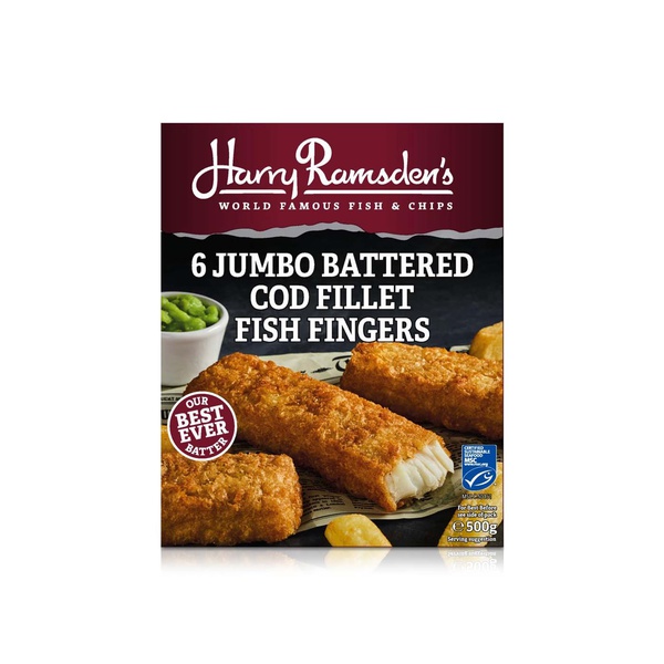 Harry Ramsdens 6 Jumbo Battered Cod Fillet Fish Fingers 500g