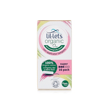 Lil Lets Organic Non-Applicator Super Flow Tampons x 16