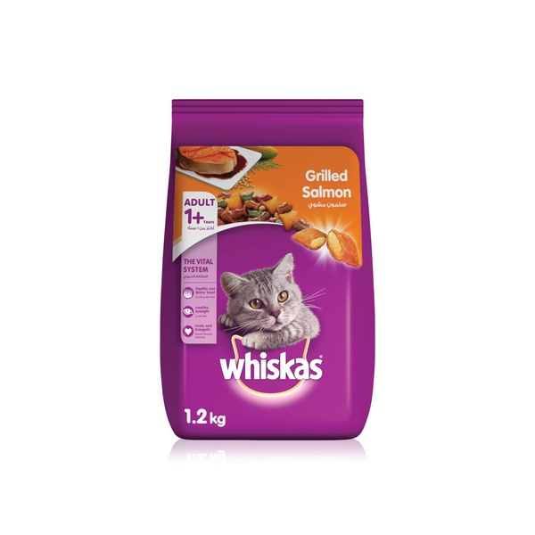 اشتري Whiskas dry cat food for adults 1+ years with grilled salmon steak 1.2kg في الامارات