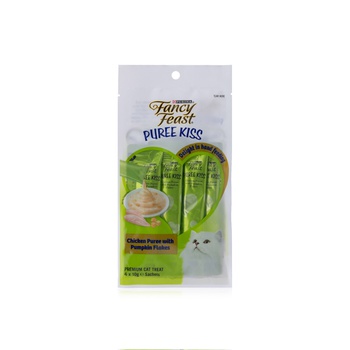 Fancy Feast Adult Puree Kiss Chicken Puree with Pumpkin Flakes Wet Cat Treats 10g x 4