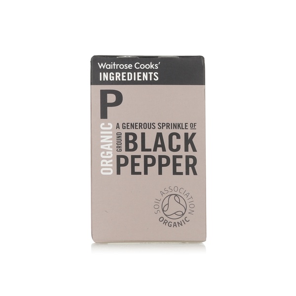 Buy Waitrose Cooks Ingredients organic ground black pepper 45g in UAE