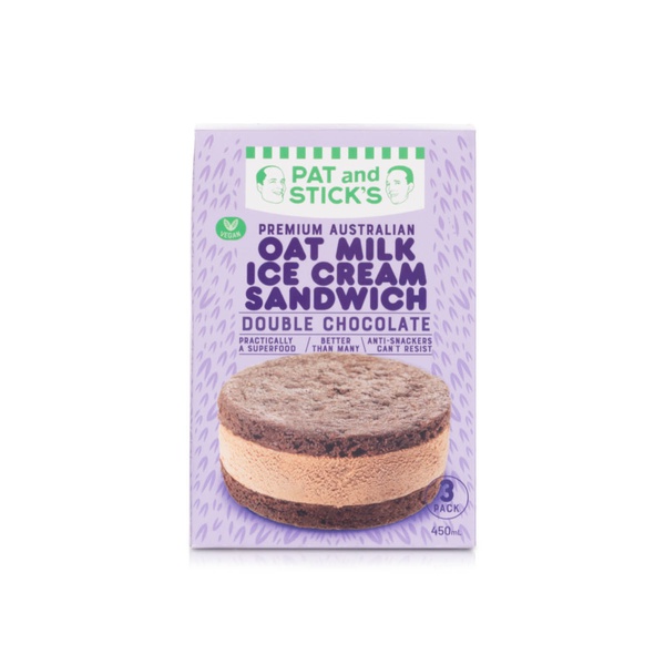 Pat And Sticks Double Chocolate Oat Milk Ice Cream Sandwich 3 Pack 450Ml