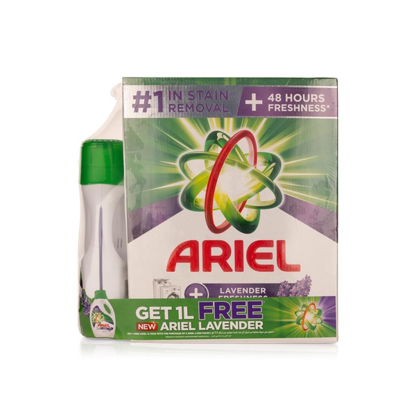 اشتري Ariel lavender laundry detergent powder 2.5kg dual pack + 1l lavender auto washing liquid في الامارات