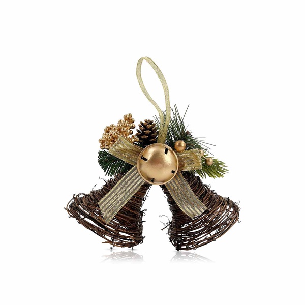 Christmas Magic Hanging Rattan Bell Gold 20cm
