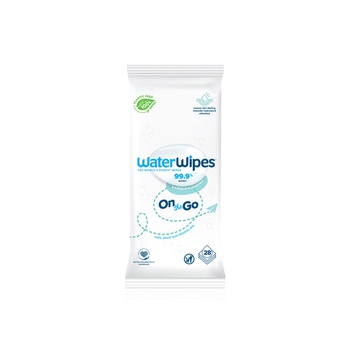 Waterwipes Plastic Free on the Go Wipes, 99.9% Water, Unscented, Gentle on Skin, 28 Wet Wipes