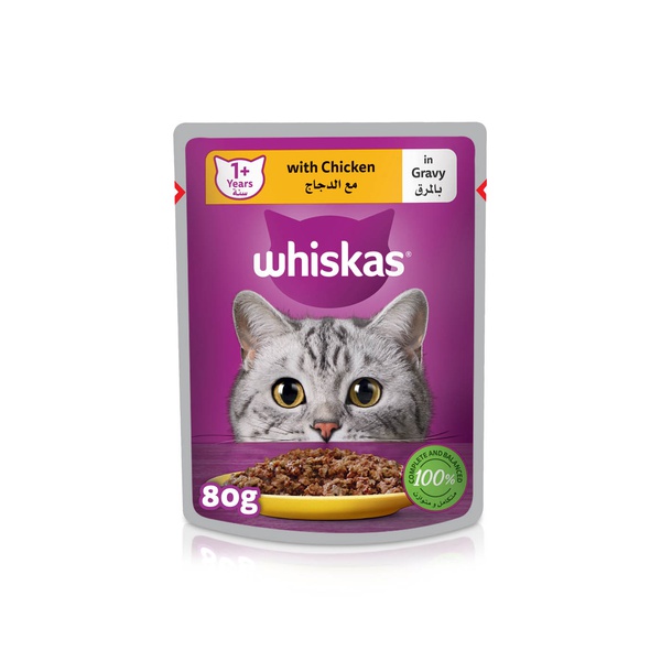 Whiskas Wet Cat Food for Adults 1 + Years Pouch with Chicken in Gravy 80g