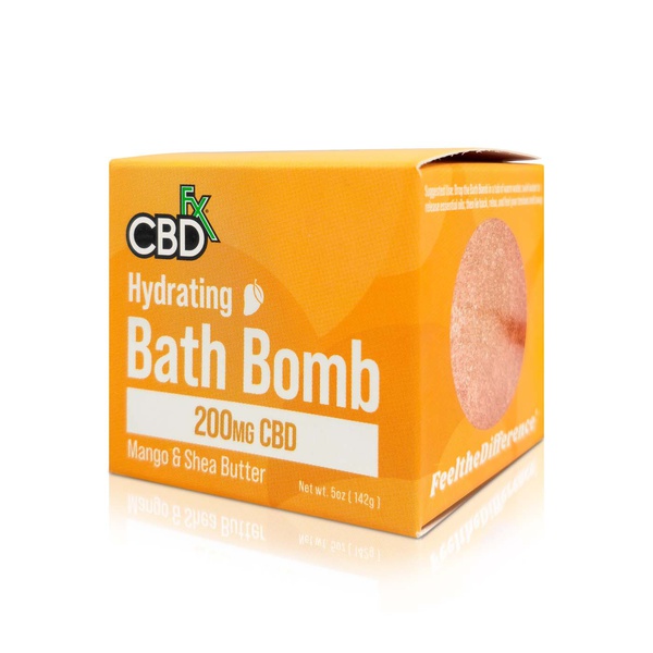 CBDFx 200mg CBD hydrating bath bomb mango and shea butter 142g