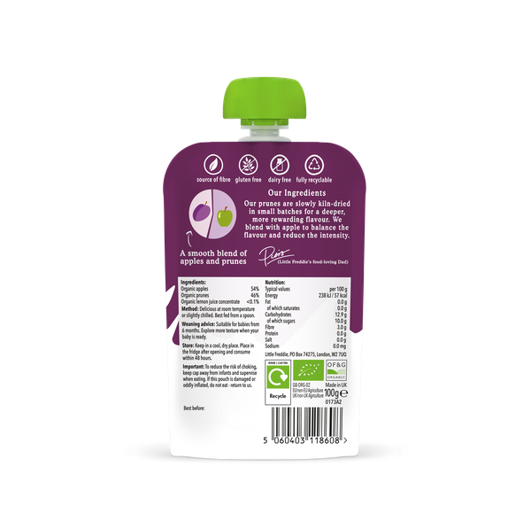 Little Freddie Organic Prunes & Apples baby food pouch +6m 100g
