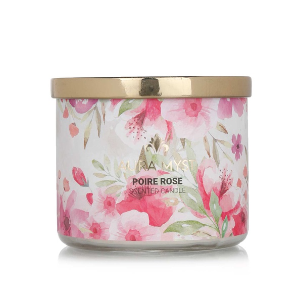 Buy Aura Myst glass jar three wick scented candle poire rose in UAE