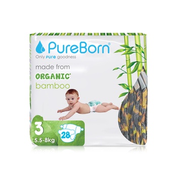 PureBorn Nappies Organic Bamboo Size M-3 (5.5-8 kg) x28