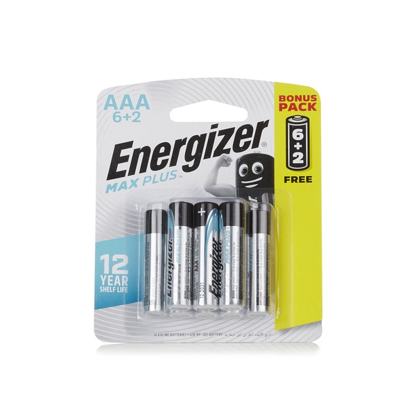 Energizer E92BP8T alkaline AAA max plus battery pack of 6 + 2 ...