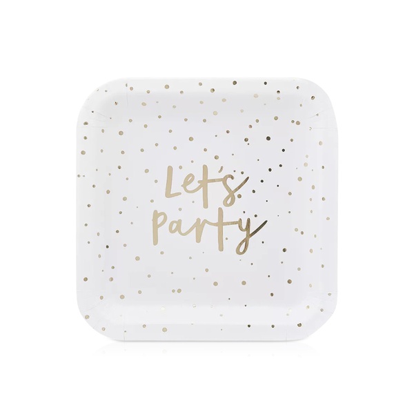 Hootybaloo Gold Happy Birthday Plastic Plates 9 inch x 8