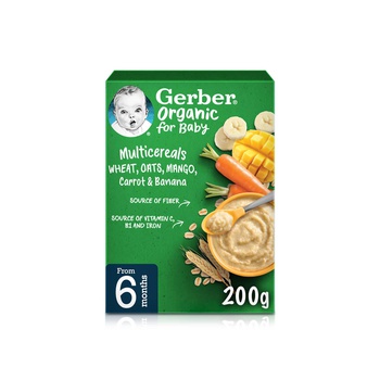 Nestle Gerber Organic Wheat Oats Mango Carrot Cereal 200g (6+ Months)