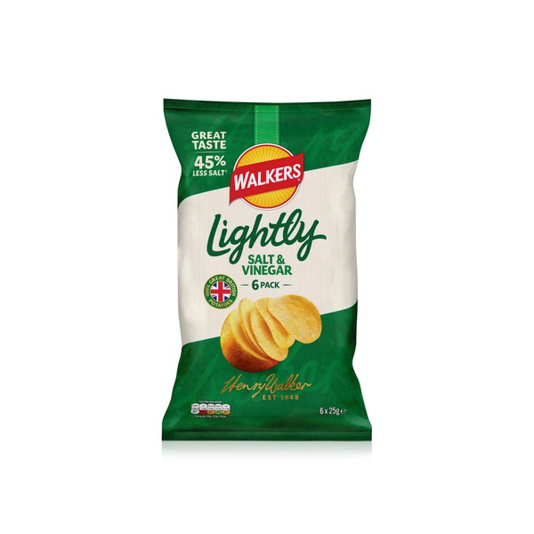 Walkers Lightly Salt & Vinegar Potato Crisps 25g x 6
