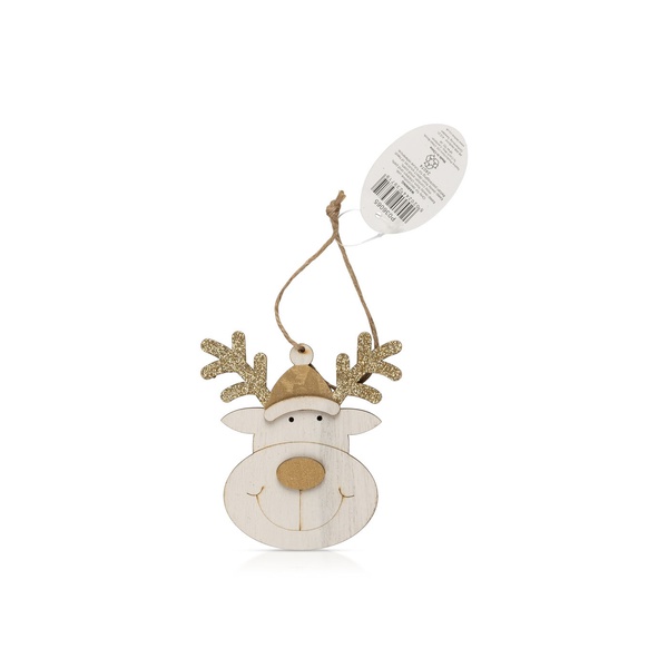 Festive Wooden Reindeer Ornament 10cm