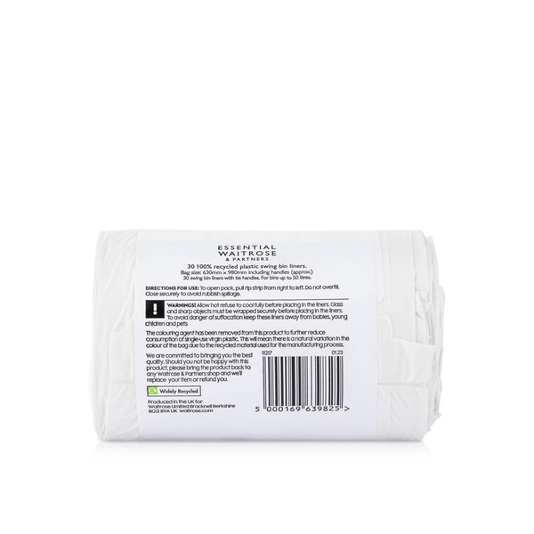 Waitrose Essential Tie Handle Swing Bin Liners x 30