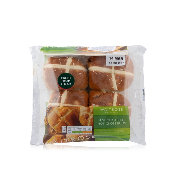 Waitrose Spiced Apple Hot Cross Buns 4 Pack 280g