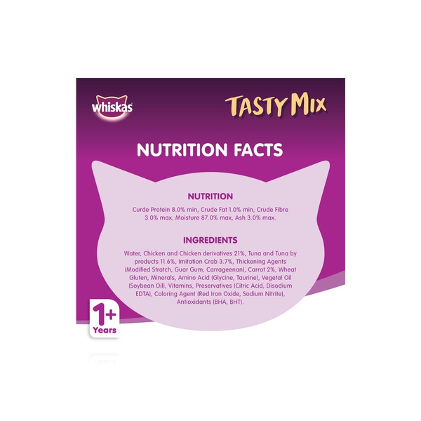 Whiskas Tasty Mix Wet Cat Food for Adults 1 + Years with Tuna & Crab & Carrot 70g x 4s
