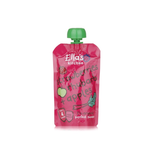 Buy Ellas Kitchen organic strawberry, rhubarb & apple 4+ months 120g in UAE