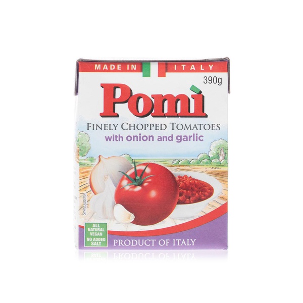 اشتري Pomi finely chopped tomatoes with onion and garlic 390g في الامارات
