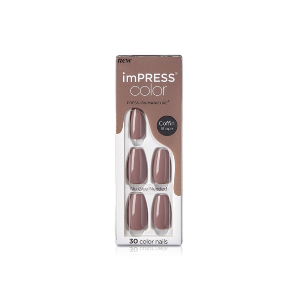 Kiss Impress Color Press-on Nails Coffin Shape Brown x 30 Imc507c