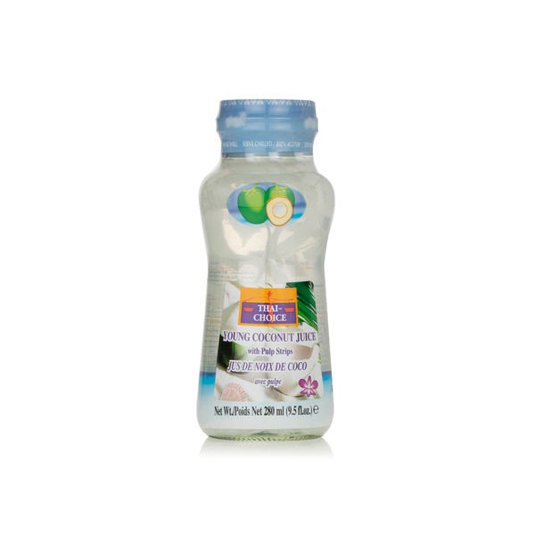 Buy Thai Choice young coconut with pulp strips juice 280ml in UAE